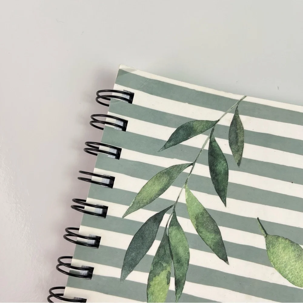 Green Floral Greenery Striped Journal Notebook Lined Pages 7.3”x9.5”